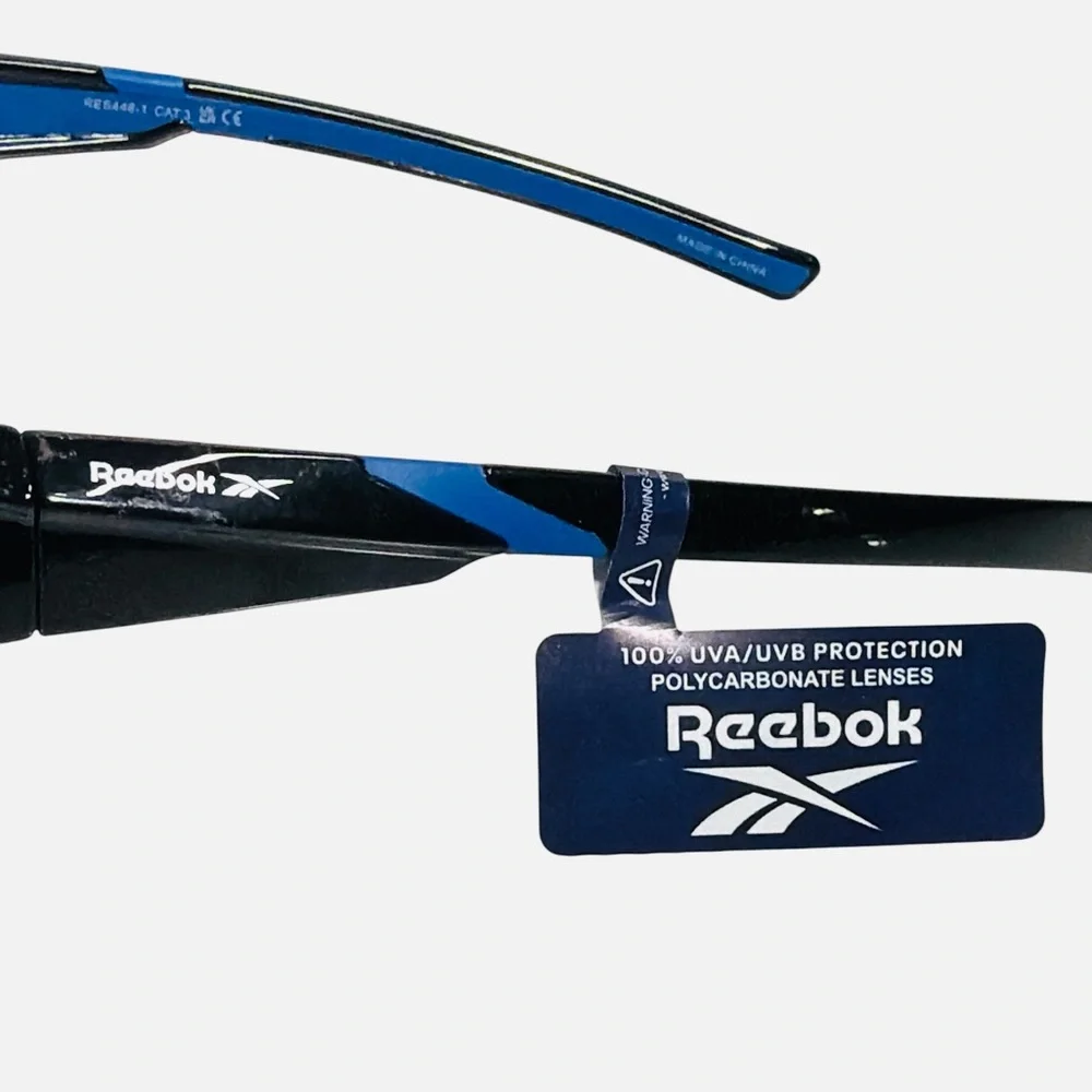 Reebok Black Wrap Sunglasses Blue Accents & Tinted Lenses RES446-1 Mens
